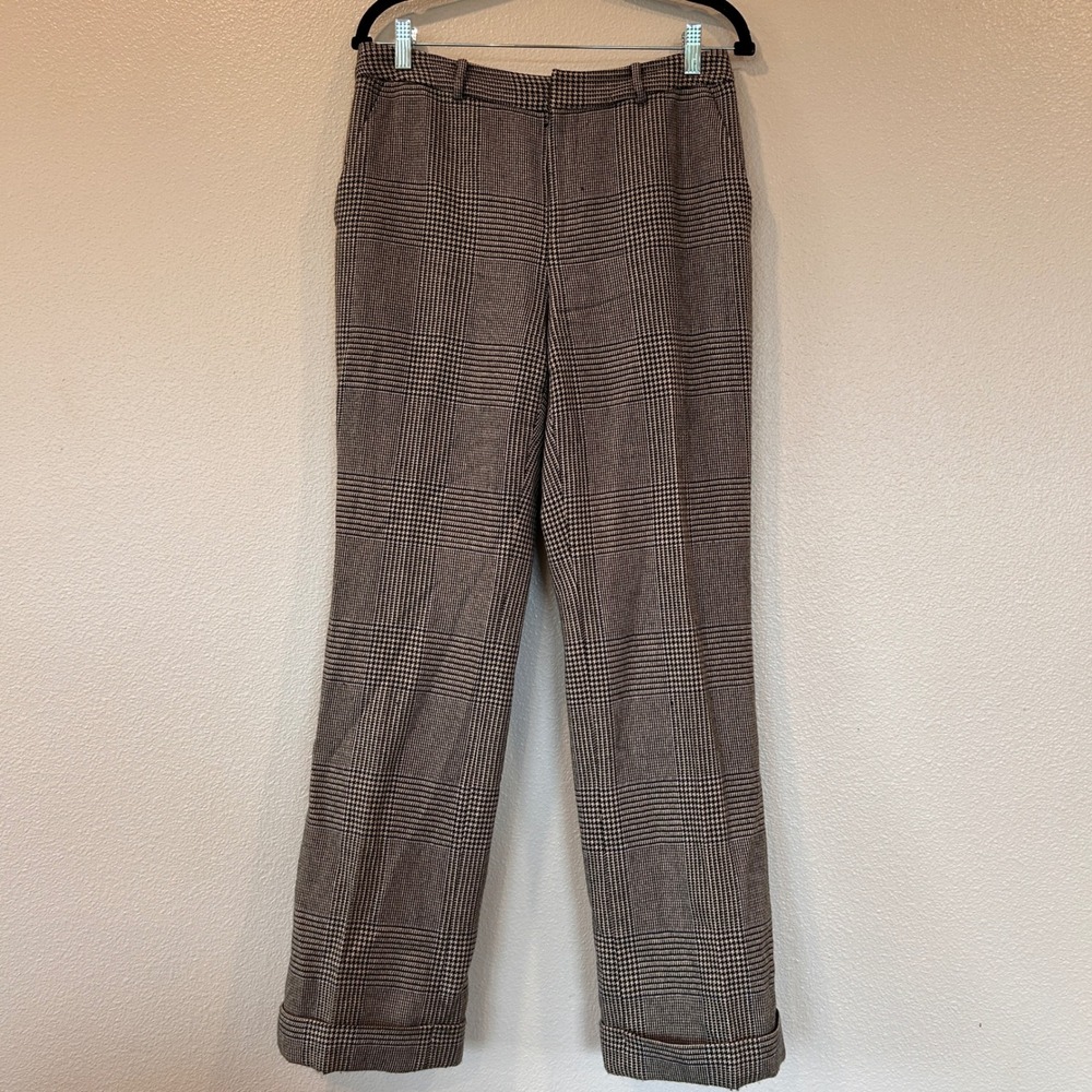 Lauren Ralph Lauren Wool Glen Plaid Cuffed Trousers Brown Black Blue Size 6